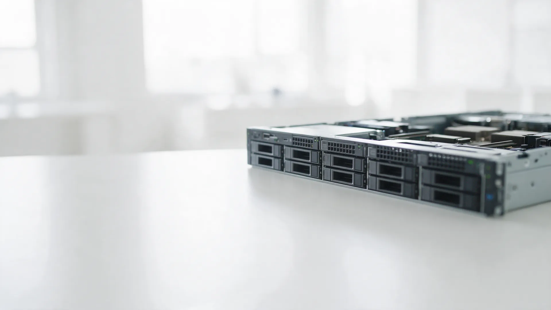 Corredor de datacenter com racks de servidores sob luz clara